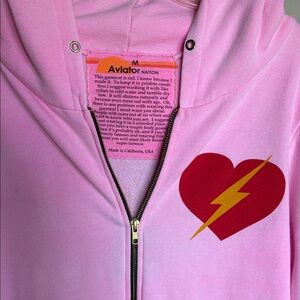 Aviator Nation Pink Hoodie with Heart and Bolt